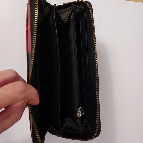 Kate Spade Red Plaid Wallet Saffiano leather zip around - Picture 3 of 12